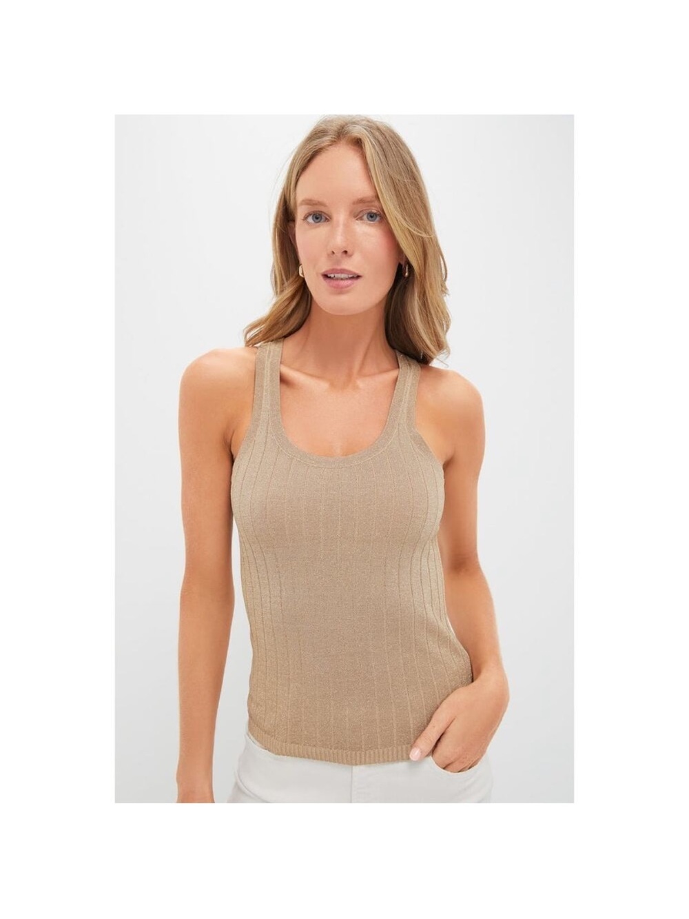 Tuckernuck Metallic knit Ari sleeveless tank top Large L gold